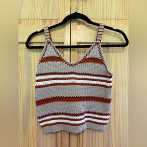Planet Gold Striped Crochet Cropped  Tank Top